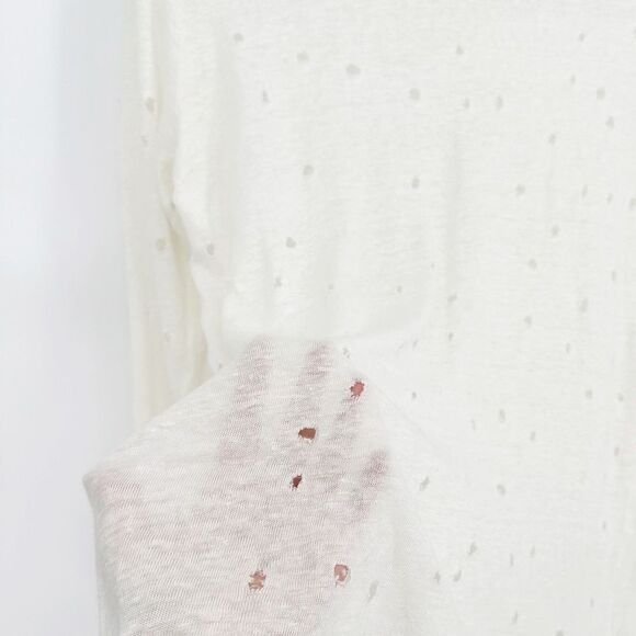 IRO Marvina Linen Long Sleeve Shredded Holes Tee in Ecru Cream Women's XS - Picture 5 of 9